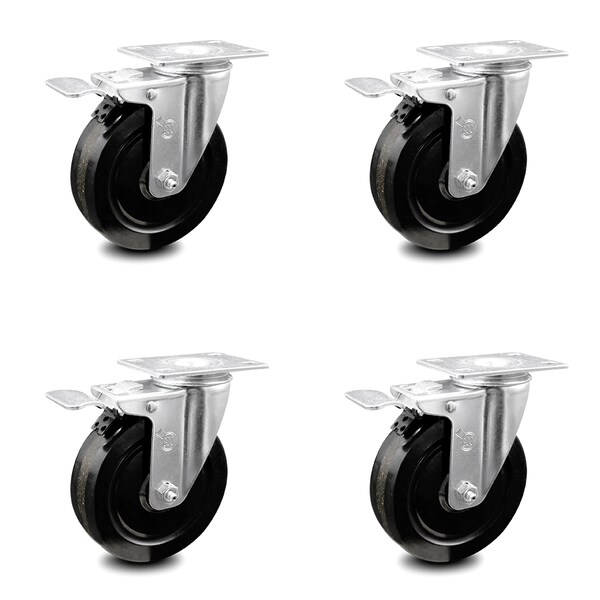 5 Inch Phenolic Swivel Top Plate Caster Set with Total Lock Brake